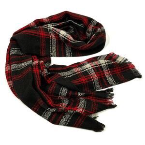 Plaid Winter Scarf Black Red White Lightweight